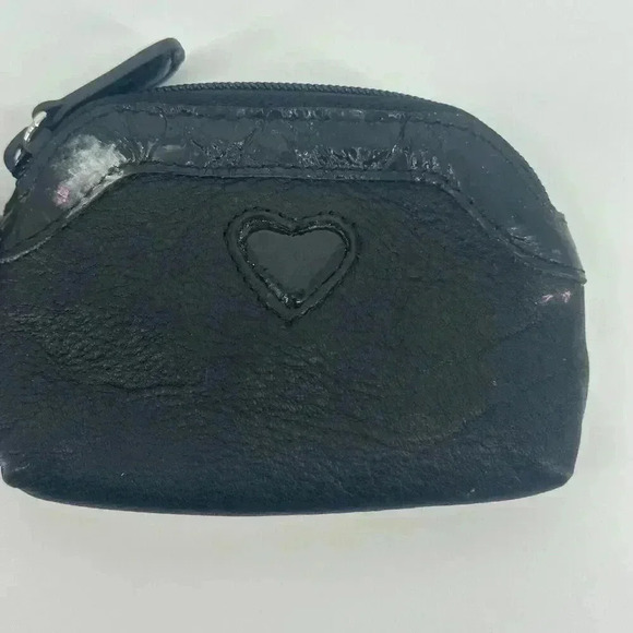 Lot Of 2 Brighton Heart Black & Tan Leather Change Purse Coin Zipper Pouch *READ - Picture 7 of 14